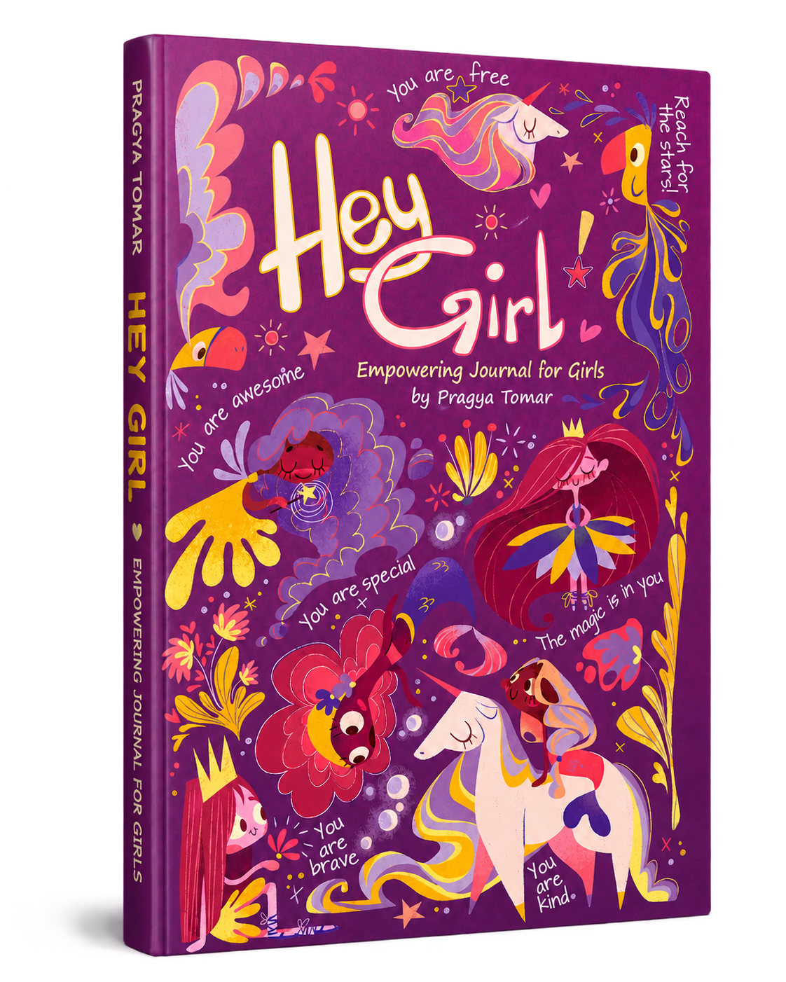 Hey Girl! Empowering Journal for Girls three-dimensional book mockup