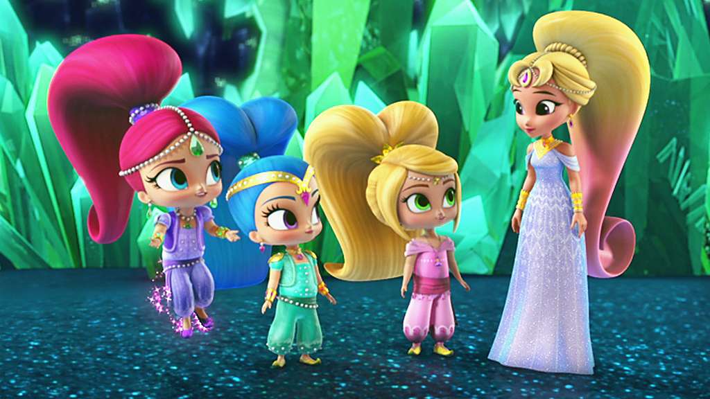 Characters in a crystal room from Shimmer and Shine